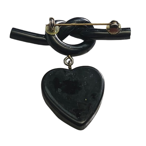 Antique 1940s WW2 Celluloid Dangle Paste Rhinestone Knot Pin Brooch Black Silver - Picture 3 of 3